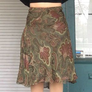 silk green midi skirt